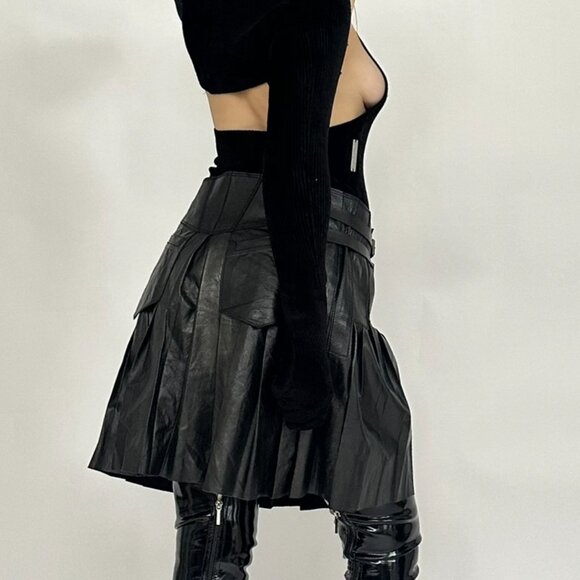 Marithe Francois Girbaud leather pleated mini / midi skirt - Picture 3 of 11